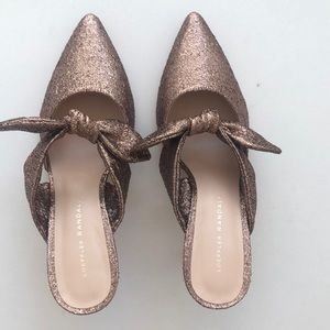 Loeffler Randall pointed toe, metallic, bow slide mules